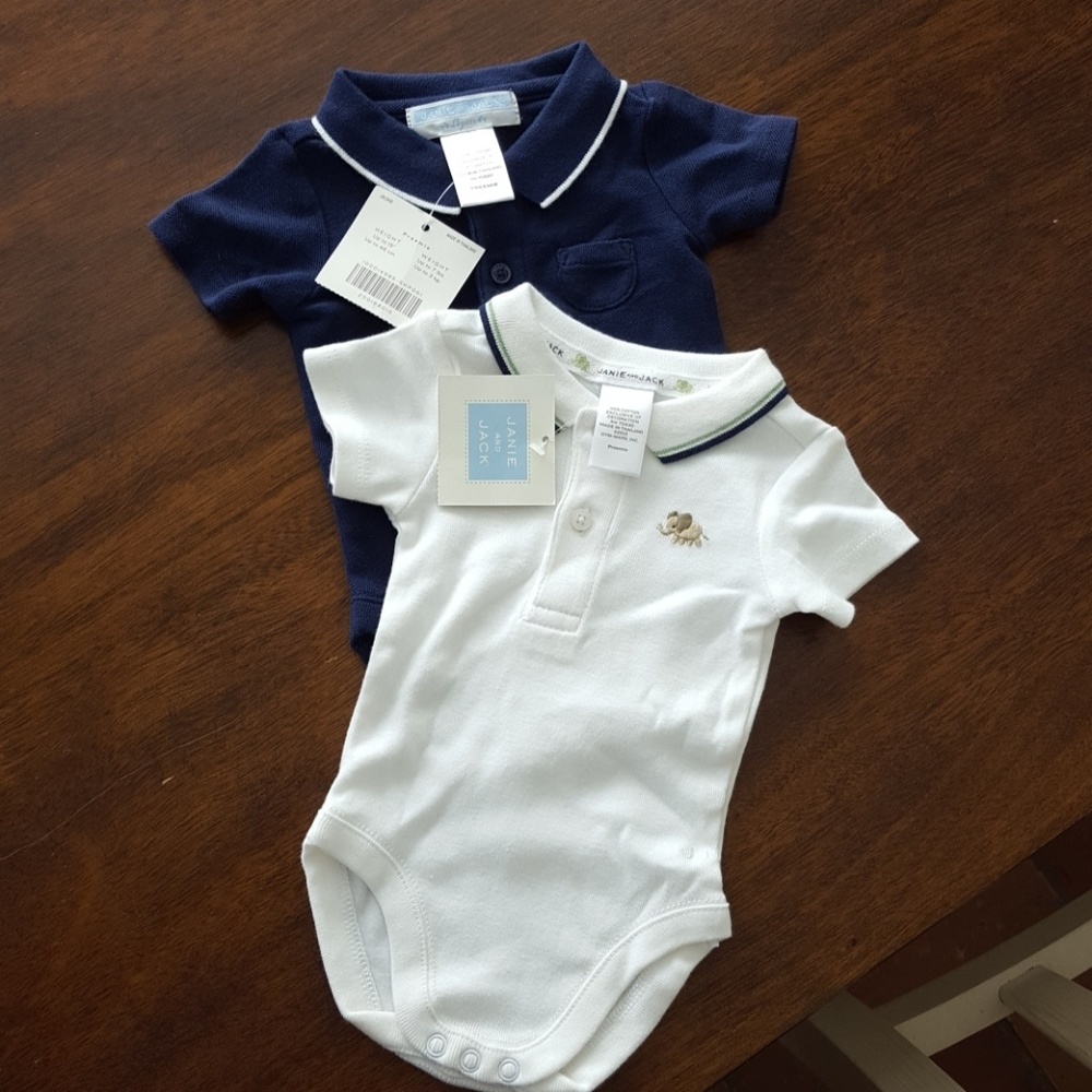 PAIR of Janie and Jack Boys Polo Bodysuits